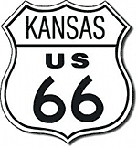 black and white graphic of kansas u s 66 shield sign