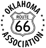 black and white route 66 shield sign with the words oklahoma association around it