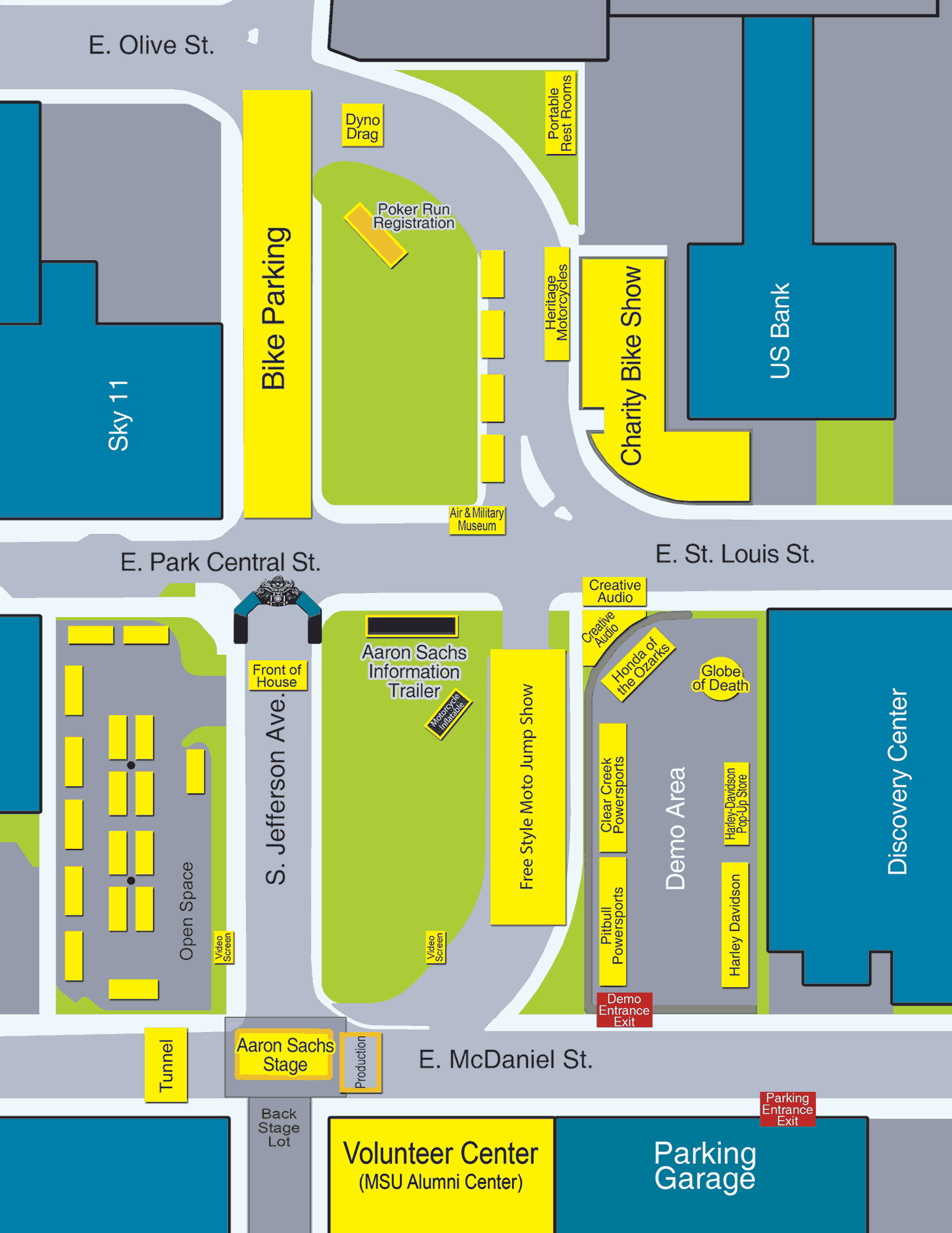 map of the motorcycle village portion of the birthplace of route 66 festival