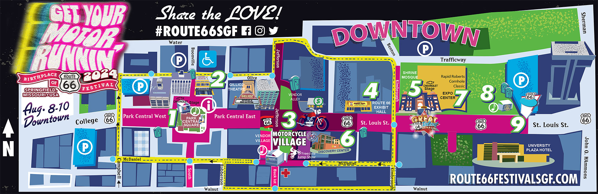 cartoon map of the birthplace of route 66 festival area